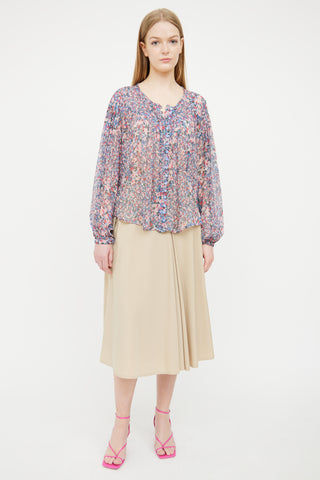 Isabel Marant Blue 
Pink Silk Floral Blouse