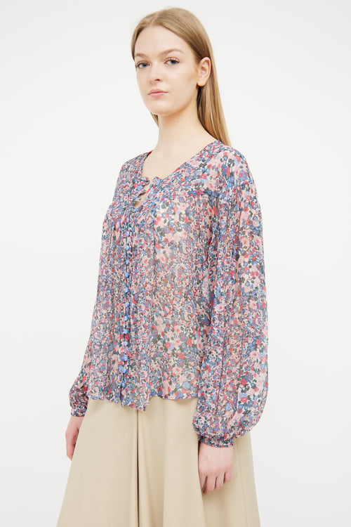 Isabel Marant Blue 
Pink Silk Floral Blouse