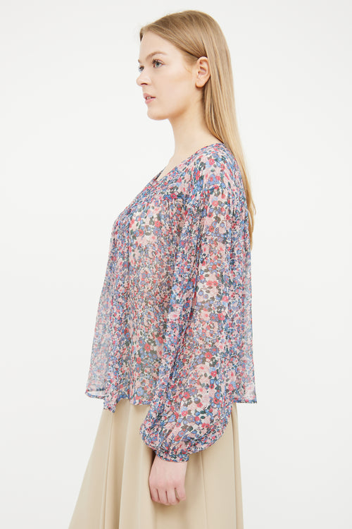 Isabel Marant Blue 
Pink Silk Floral Blouse