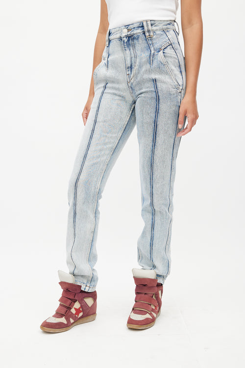 Isabel Marant Étoile Blue Pleated Slim Denim Jeans