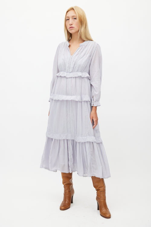 Isabel Marant Étoile Blue Tiered Embroidered Dress