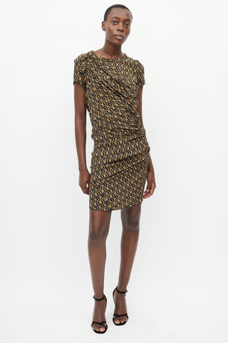 Isabel Marant Étoile Brown 
Black Gathered Silk Dress