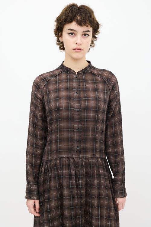 Isabel Marant Etoile Brown 
Cream Ruffled Plaid Dress