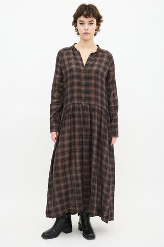 Isabel Marant Etoile Brown 
Cream Ruffled Plaid Dress