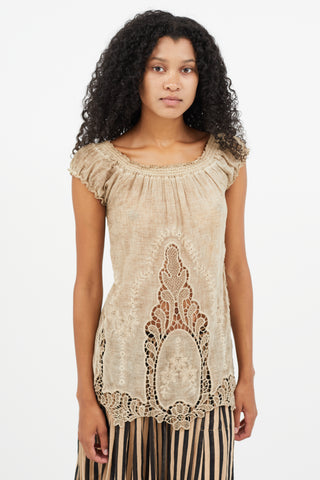 Isabel Marant Étoile Brown Eyelet Ruched Top