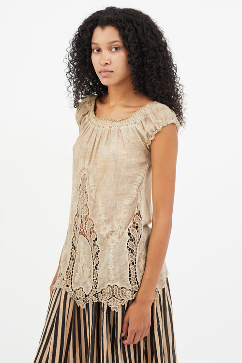 Isabel Marant Étoile Brown Eyelet Ruched Top