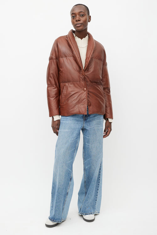 Isabel Marant Étoile Brown Leather Carterae Puffer Jacket