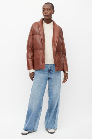 Isabel Marant Étoile Brown Leather Carterae Puffer Jacket