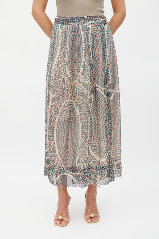 Isabel Marant Étoile Cream Blue 
Red Printed Wrap Skirt