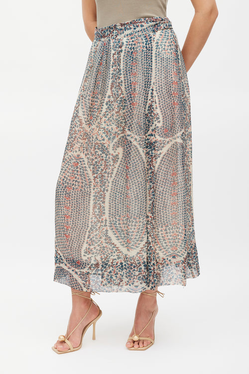 Isabel Marant Étoile Cream Blue 
Red Printed Wrap Skirt