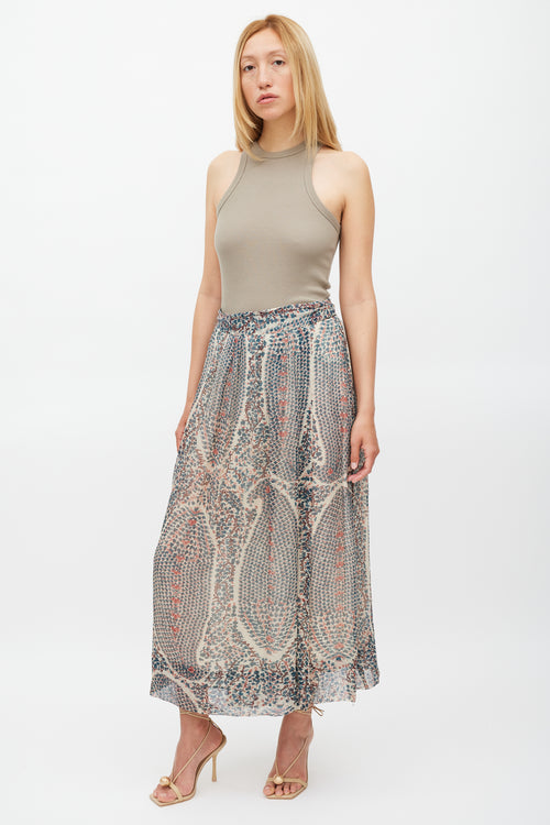 Isabel Marant Étoile Cream Blue 
Red Printed Wrap Skirt