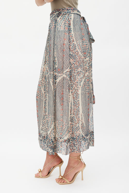 Isabel Marant Étoile Cream Blue 
Red Printed Wrap Skirt