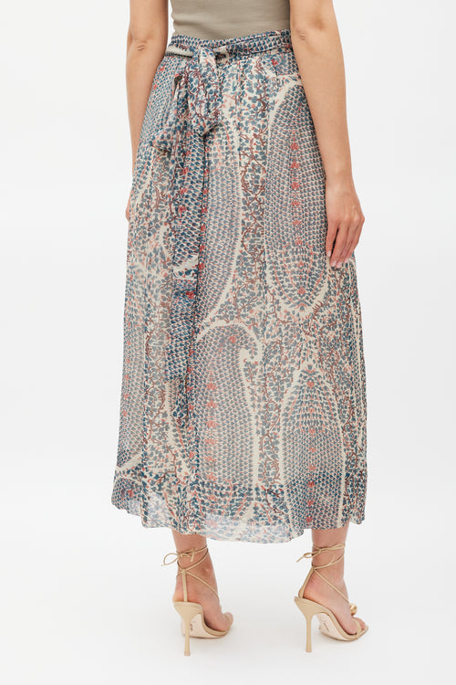 Isabel Marant Étoile Cream Blue 
Red Printed Wrap Skirt