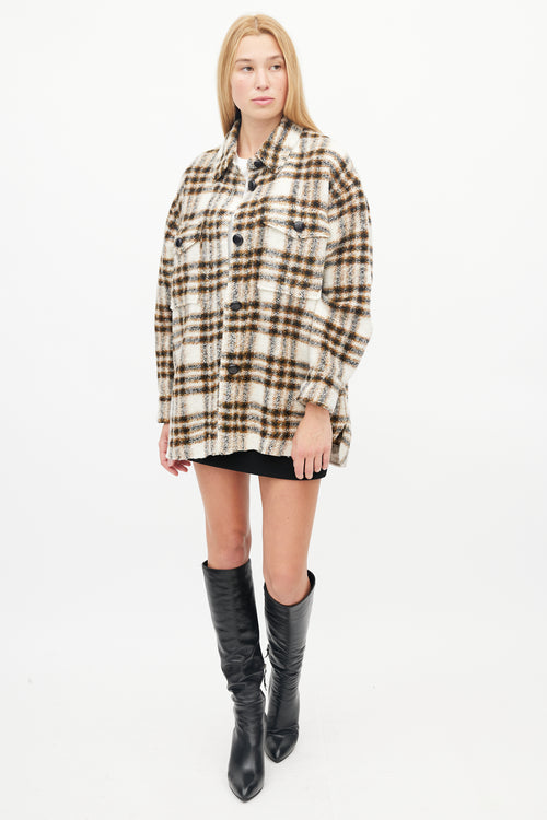 Isabel Marant Étoile Cream 
Brown Plaid Wool Shirt Jacket