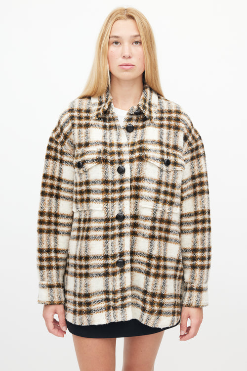 Isabel Marant Étoile Cream 
Brown Plaid Wool Shirt Jacket