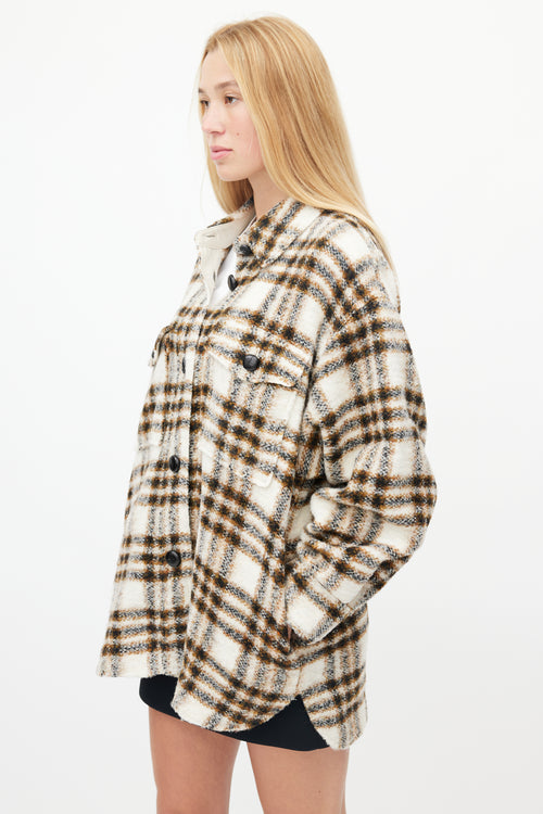 Isabel Marant Étoile Cream 
Brown Plaid Wool Shirt Jacket