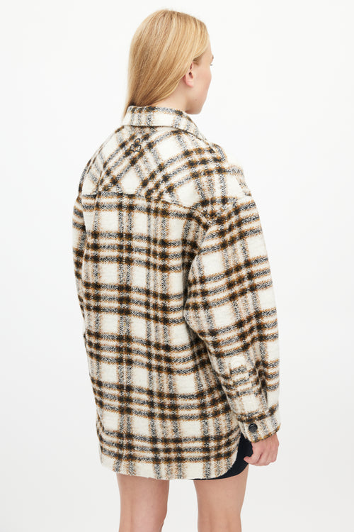 Isabel Marant Étoile Cream 
Brown Plaid Wool Shirt Jacket