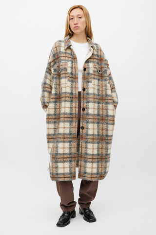 Isabel Marant Étoile Cream 
Brown Wool Gabrion Plaid Coat