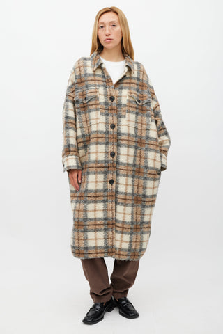 Isabel Marant Étoile Cream 
Brown Wool Gabrion Plaid Coat