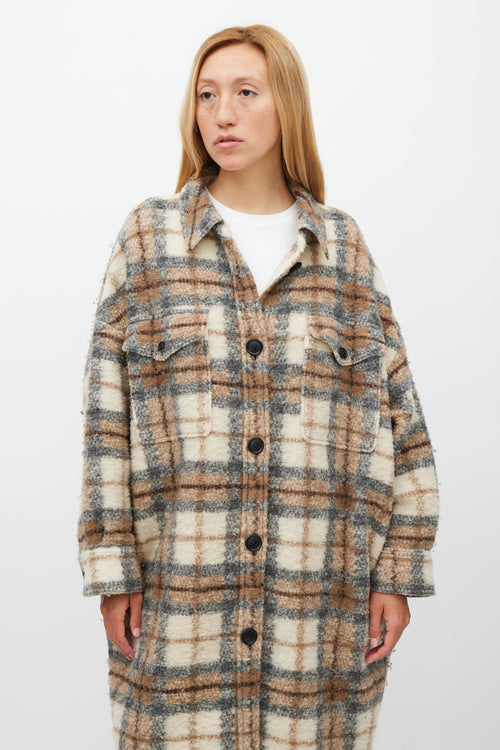 Isabel Marant Étoile Cream 
Brown Wool Gabrion Plaid Coat