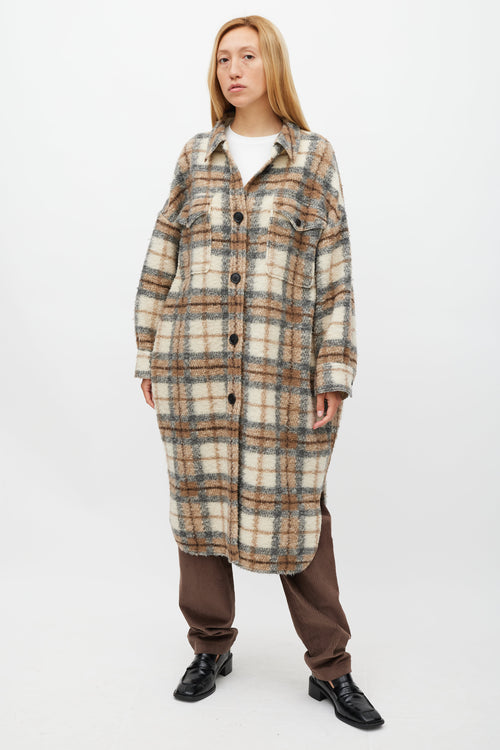 Isabel Marant Étoile Cream 
Brown Wool Gabrion Plaid Coat