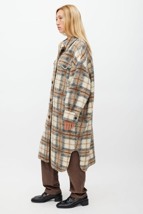 Isabel Marant Étoile Cream 
Brown Wool Gabrion Plaid Coat