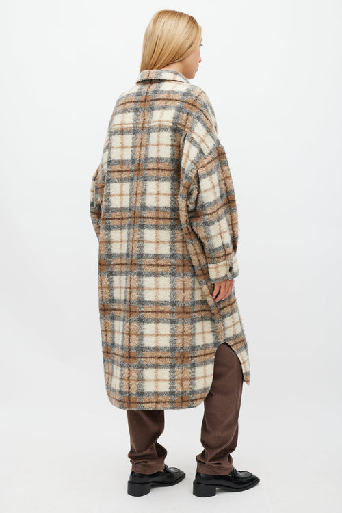 Isabel Marant Étoile Cream 
Brown Wool Gabrion Plaid Coat