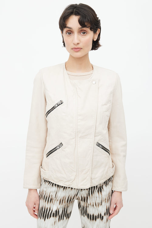 Isabel Marant Étoile Cream Leather Full Zip Jacket