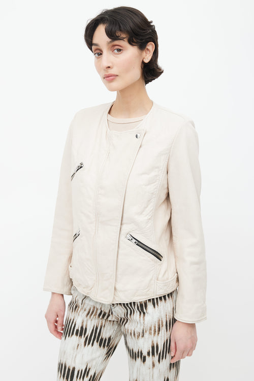 Isabel Marant Étoile Cream Leather Full Zip Jacket