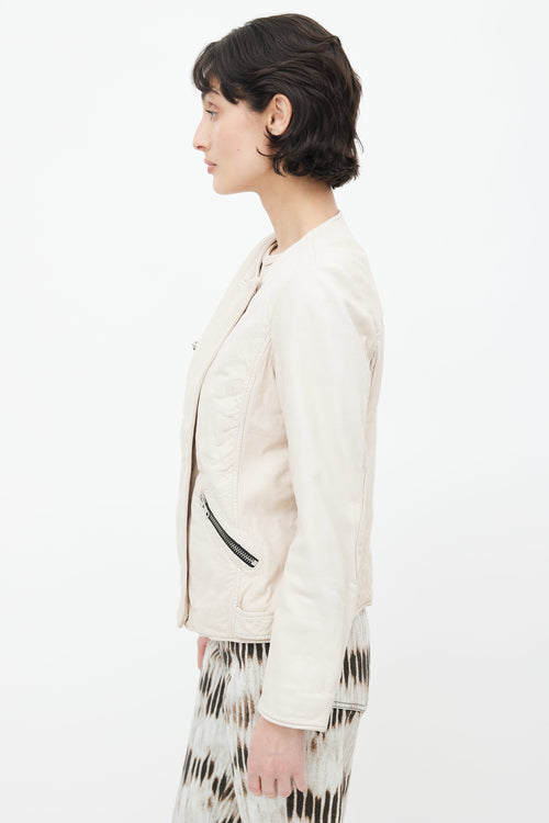 Isabel Marant Étoile Cream Leather Full Zip Jacket