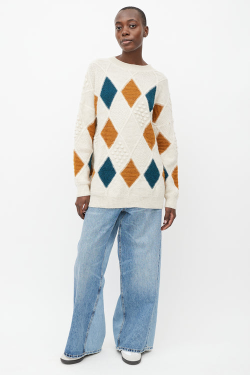 Isabel Marant Étoile Cream 
Multicolour Knit Diamond Patchwork Sweater