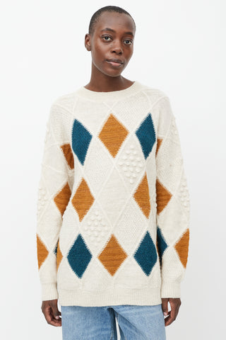 Isabel Marant Étoile Cream 
Multicolour Knit Diamond Patchwork Sweater