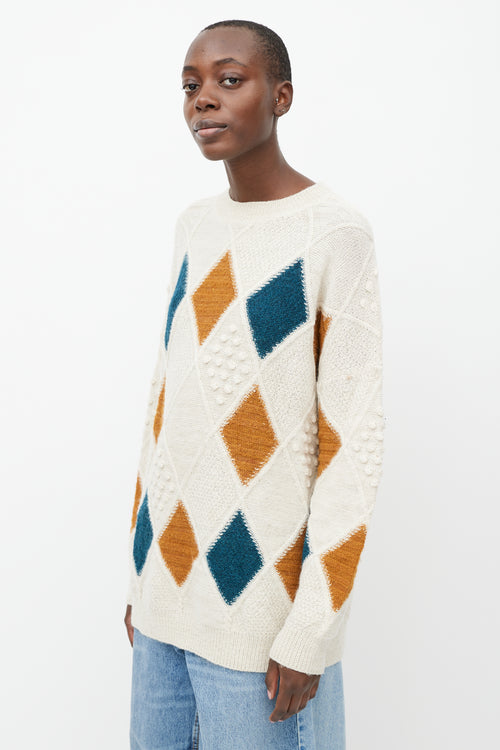 Isabel Marant Étoile Cream 
Multicolour Knit Diamond Patchwork Sweater