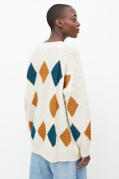 Isabel Marant Étoile Cream 
Multicolour Knit Diamond Patchwork Sweater