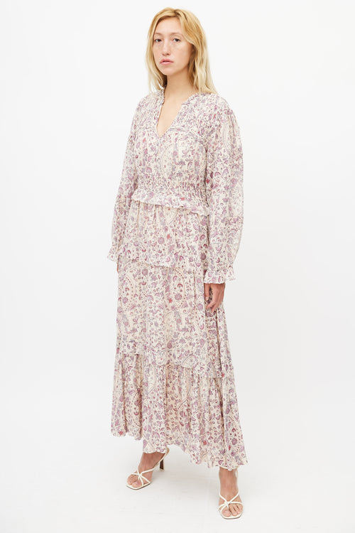 Isabel Marant Étoile Cream 
Purple Floral Maxi Dress