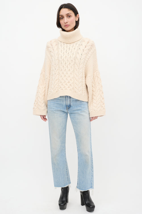 Isabel Marant Étoile Cream Wool Cable Knit Ingrid Sweater