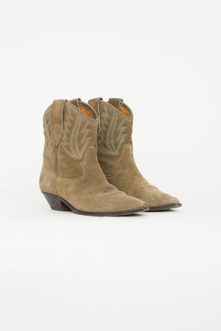 Isabel Marant Étoile Green Dallin Suede Embroidered Western Boot