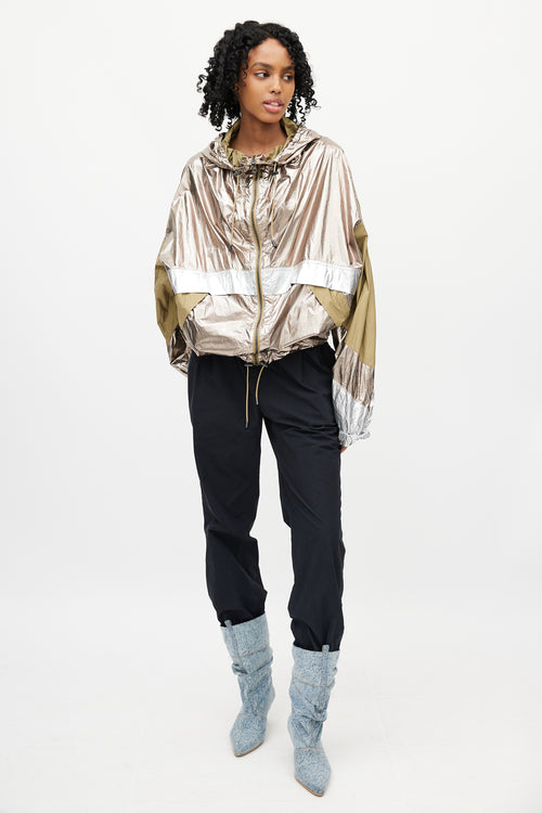 Isabel Marant Étoile Green 
Gold Metallic Hooded Jacket