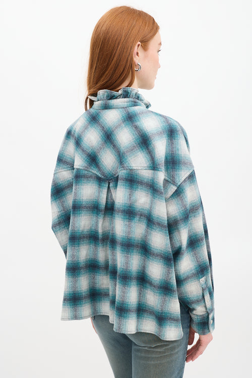 Isabel Marant Étoile Teal 
Grey Plaid Rilaria Shirt