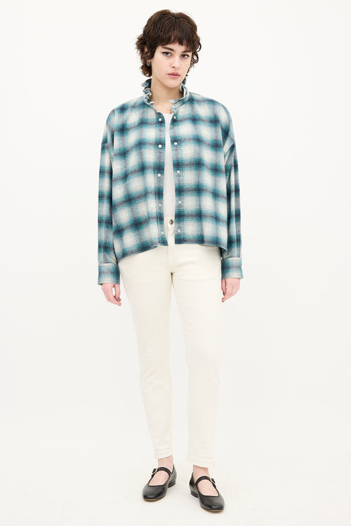 Isabel Marant Étoile Teal 
Grey Wool Plaid Rilaria Shirt