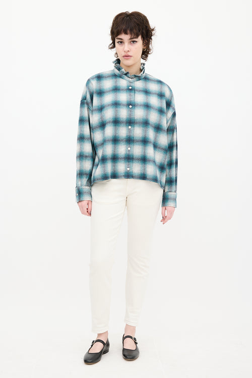 Isabel Marant Étoile Teal 
Grey Wool Plaid Rilaria Shirt