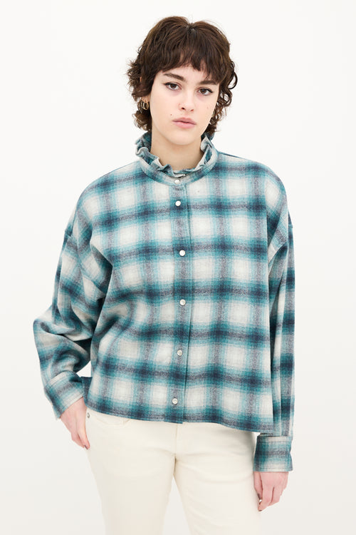 Isabel Marant Étoile Teal 
Grey Wool Plaid Rilaria Shirt