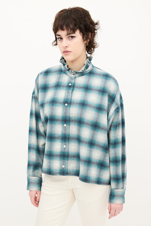 Isabel Marant Étoile Teal 
Grey Wool Plaid Rilaria Shirt