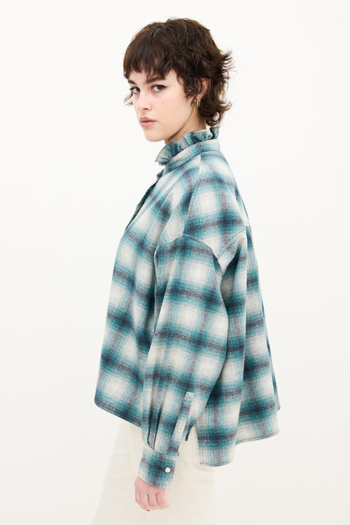 Isabel Marant Étoile Teal 
Grey Wool Plaid Rilaria Shirt