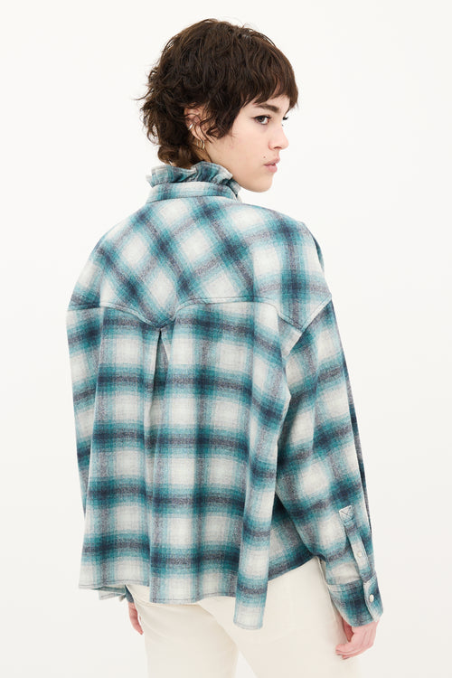 Isabel Marant Étoile Teal 
Grey Wool Plaid Rilaria Shirt