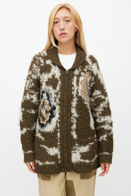 Isabel Marant Étoile Green 
Multicolour Textured Wool Cardigan