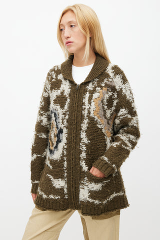 Isabel Marant Étoile Green 
Multicolour Textured Wool Cardigan