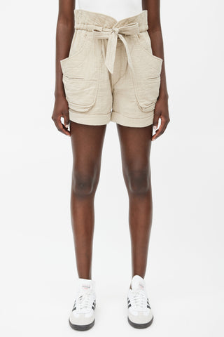 Isabel Marant Étoile Green Seersucker Belted Shorts