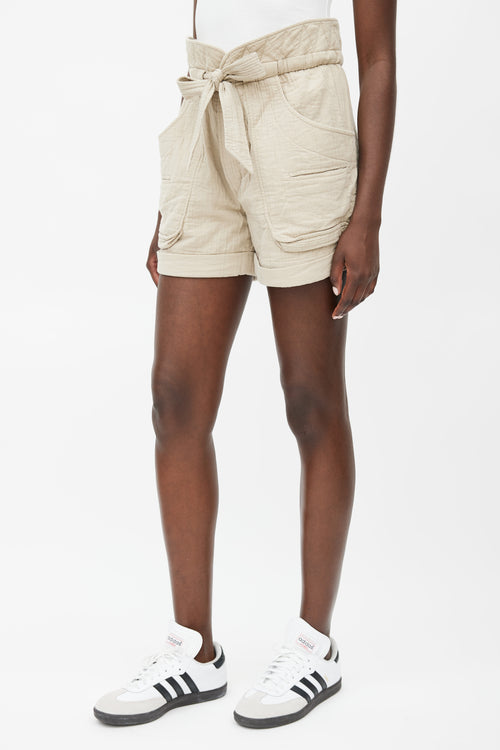 Isabel Marant Étoile Green Seersucker Belted Shorts