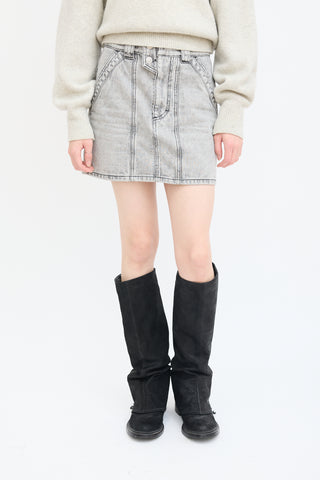 Isabel Marant Étoile Grey Acid Wash Denim Mini Vicson Skirt